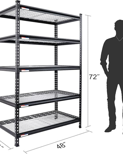 WORKPRO 5-Tier Metal Storage Shelving Unit, 48”W x 24”D x 72”H, Adjustable Storage Rack Heavy Duty Shelf, 4000 lbs Load Capacity (Total), for Garage, Kitchen, Bathroom, Warehouse, Black/Sliver, 2 Pack