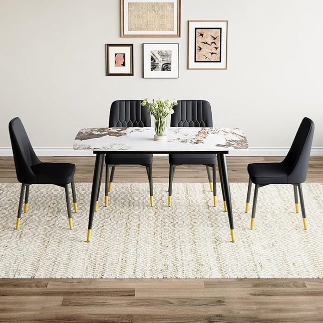 Small Dining Table Set for 4，50'' Sintered Stone Table with 4 Chair Dining Table Set，Easy to Assemble，Suitable for Small Spaces
