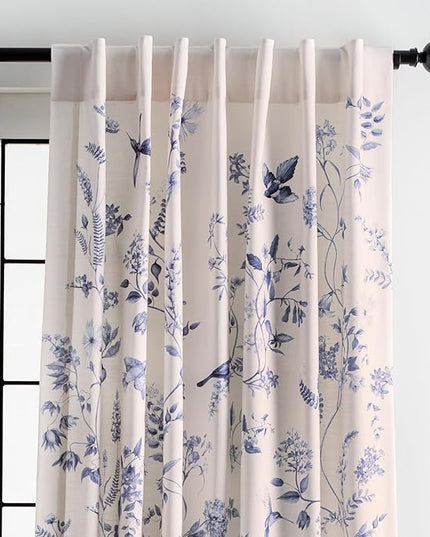 Maison d' Hermine Curtains for Living Room 100% Cotton 96 inch Length One Panel Light Filtering Curtains for Bedroom Windows with Rod and Loop Pockets Drapes (Neo Ipomee Beige, 50" W x 96" L)