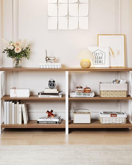 LVB Industrial Entryway Table, Farmhouse Rustic Console Table Behind Couch, Long Metal Sofa Table with Storage Shelf, Modern Hallway Table for Living Room Bedroom,White and Rustic Oak,63 inch