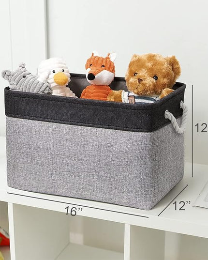 TheWarmHome Storage Basket for Organizing - 16x12x12 inch Cube Storage bin 3 Pack Fabric Storage Cubes, Collapsible Storage Box for Organizer Cloth Gift Toy Closet (Black & Grey)