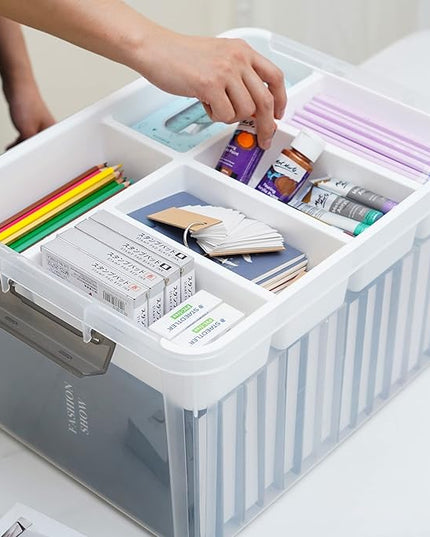 Citylife 32 QT Plastic Storage Box with Removable Tray Craft Organizers and Storage Clear Storage Container for Organizing Bead, Tool, Sewing, Playdoh