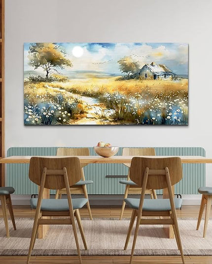 KELIYUAN Large Country Field Painter House Decorated Wildflower Field Landscape Painting Living Room Decorated Wall Art Modern Print Canvas Farmhouse Office Bedroom Wall Decorated 30 X 60 Inches