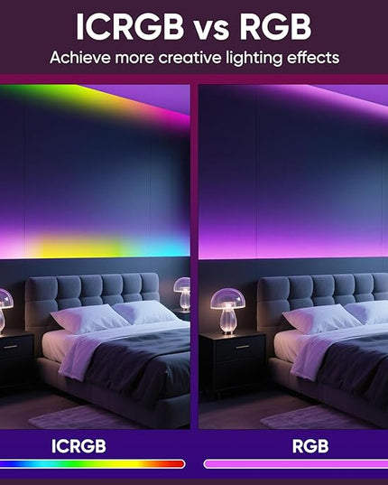 Led Lights for Bedroom, IC+RGB 130FT (2 Rolls of 65ft) Strip Lights, 24Key Remote with App Control, Music Sync Color Changing for Room Decor Party