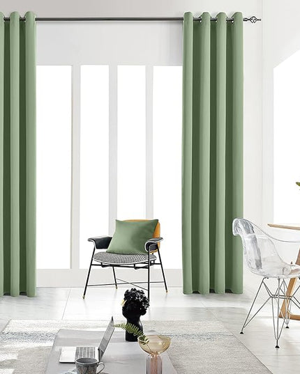 Blackout Curtains for Bedroom Thermal Insulated Light Blocking Room Darkening Curtains Solid Grommet Window Drapes for Living Room, Set of 2 Curtain Panels 52 W x 63 L inch Long Greyish Green