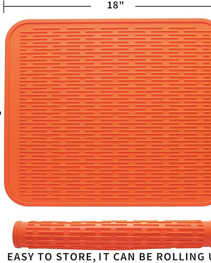 Silicone Dish Drying Mat for Multiple Usage,Easy clean,Eco-friendly,Heat-resistant Silicone Mat for Kitchen Counter or Sink,Refrigerator or Drawer Liner Orange XL 18 inches x 16 inches