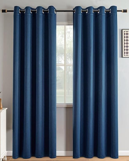 Navy Blue Blackout Curtains 84 Inch Length 2 Panels Set, Black Out Curtains for Bedroom 84 Inch Long, Grommet Energy Saving Room Darkening Drapes for Living Room Window(W35 x L84)
