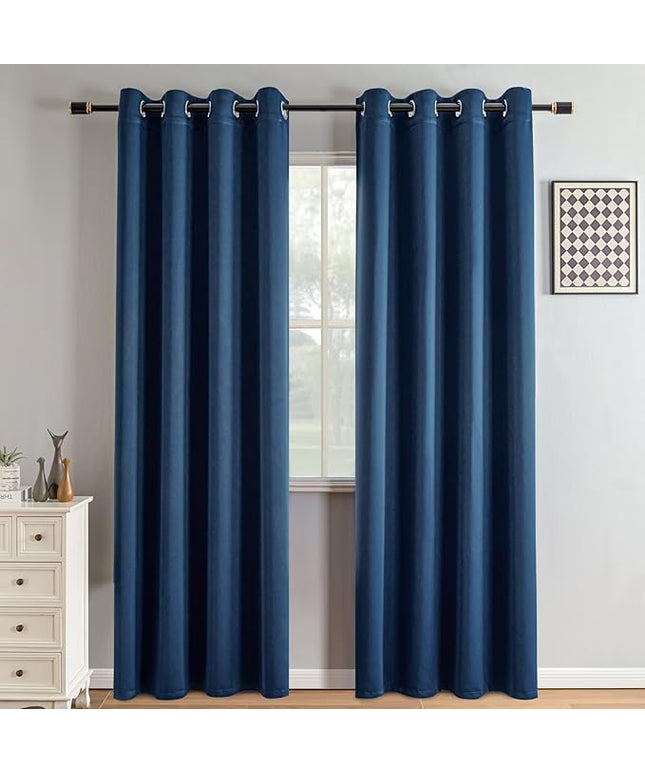 Navy Blue Blackout Curtains 84 Inch Length 2 Panels Set, Black Out Curtains for Bedroom 84 Inch Long, Grommet Energy Saving Room Darkening Drapes for Living Room Window(W70 x L84)