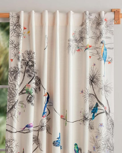 Maison d' Hermine Curtains for Living Room 100% Cotton 96 inch Length One Panel Light Filtering Curtains for Bedroom Windows with Rod and Loop Pockets Drapes (Amazonia, 50" W x 96" L)