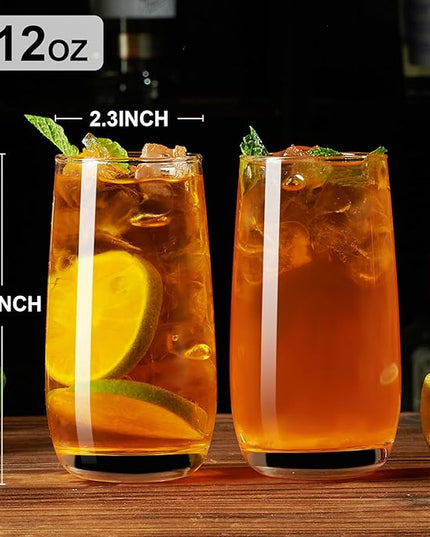 PARACITY Highball Glasses Set of 2, Drinking Glasses 12 Oz, Clear Glass Cups, Tall Tumbler Water Glasses, Glassware Set for Cocktail, Coffee, Mojitos