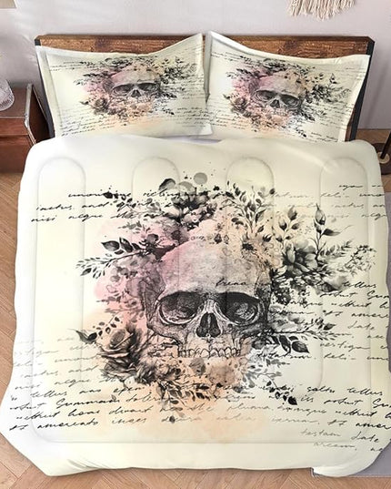 King Size Comforter Set with 2 Pillowcases, Rock Goth 3 Pcs Bedding for Adults, Retro Gothic Soft Comforter Set for Bedroom Bed Decor