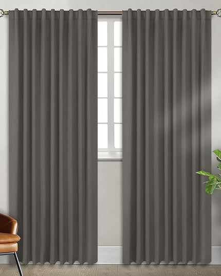 BGment Wide Blackout Curtains 84 inch - Rod Pocket and Back Tab Thermal Insulated Room Darkening Curtains for Living Room, 70 x 84 Inch, Grey, 2 Window Panels