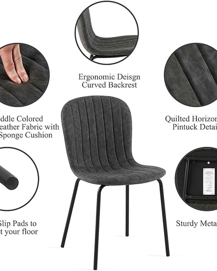 NORDICANA 5 - Piece Dining Set, Industrial Style 47 in Kitchen Table with Dark Grey Faux Leather Dining Chairs for 4 Person, Dining Room Table Set for Dinette, Breakfast Nook Breakfast Nook