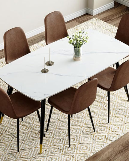 Dining Table Set for 6 with Chairs, Sintered Stone Kitchen Table Top and Modern Chairs Set of 6 for Kitchen Dining Room