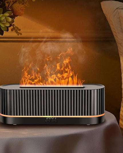 Essential Oil Diffuser，Colorful Flame Fire Diffuser Humidifier，Scent Aroma Diffuser, 7 Colors Changing Oil Diffuser for Home,Office(Remote Control，Timeable, Waterless Auto off-260ml) (Black)
