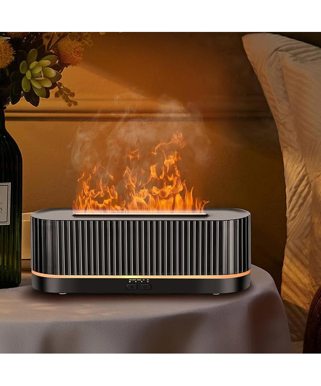 Essential Oil Diffuser，Colorful Flame Fire Diffuser Humidifier，Scent Aroma Diffuser, 7 Colors Changing Oil Diffuser for Home,Office(Remote Control，Timeable, Waterless Auto off-260ml) (Black)