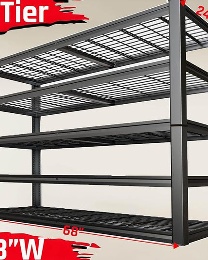 68" Wide Heavy Duty Garage Shelving Units, 5-Tier Deep Storage Shelves,Black Metal Garage Shelves,Steel Shelf,Large Storage Rack,Industrial Shelving for Shop, 68" W x 24" D x 84" H,2 Pack
