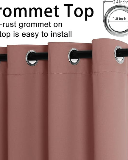 JIUZHEN Dried Rose Blackout Curtains with Tiebacks Thermal Insulated, Light Blocking and Noise Reducing Grommet Curtains for and Living Room, Set of 2 Window Curtain Panels, 42 x 72 Inch Length