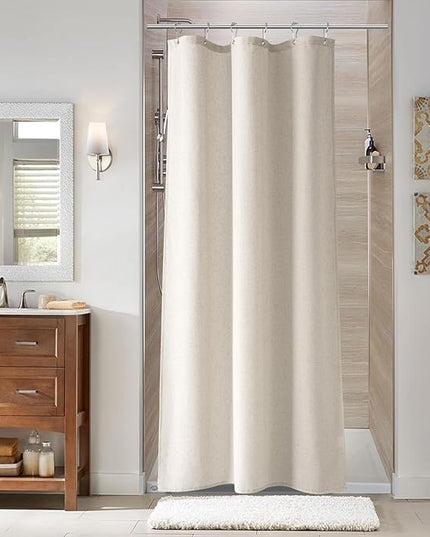 Naturoom 36 Inch Shower Curtain - Stall Narrow Half Green Linen Ultra Thick Fabric Shower Curtain Set with Hooks, Boho Farmhouse Rustic RV Camper Bath Curtains for Bathroom, Apricot, 36x72