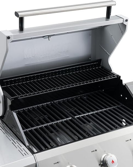 Monument Grills Outdoor Barbecue Stainless Steel 3 Burner Propane Gas Grill, 48,000 BTU Patio Garden Grill with Side Burner and Knob Controls, Mesa305 with BBQ Cover
