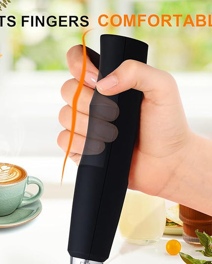 YUSWKO Black Handheld Milk Frother Wand for Coffee, Rechargeable Electric Whisk with 3 Heads 3 Speeds Drink Mixer Coffee Frother For Latte, Cappuccino, Hot Chocolate, Egg