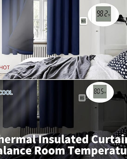 BGment Navy Blue Blackout Curtains for Living Room 108 Inch Long 2 Panels Set, 100% Light Blocking Room Darkening Thermal Insulated Rod Pocket Long Curtains for Bedroom, Each Panel 52 Wide