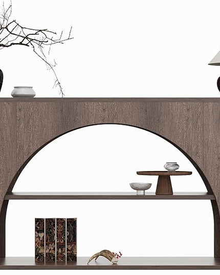 55" Console Table, Farmhouse Sofa Table with 3-Tier Storage, Wooden Entryway Table for Entrance, Hallway, Living Room (Brown Oak)