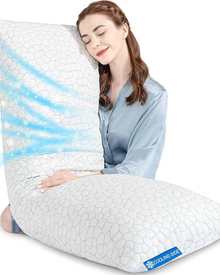 SUPA MODERN Cooling Bed Pillows for Sleeping 1 Pack Shredded Memory Foam Pillows Adjustable Cool Pillow for Side Back Stomach Sleepers Luxury Gel Pillows Body Pillow with Washable Removable Cover