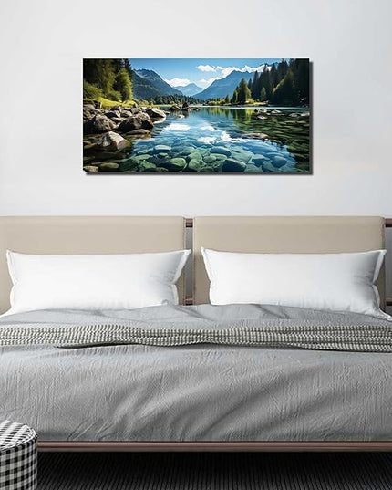 GUGIKA Landscape Wall Art for Living Room, Mountain and Lake Wall-Decor for Bedroom, Natural Scenery Canvas Prints Pictures for Hallway Office, Size 40 x 20 Inches