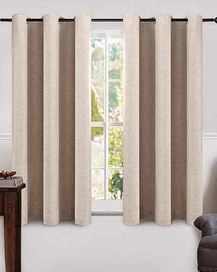 MIULEE Linen Texture Curtains Soild 100% Blackout Thermal Insulated Natural Beige Curtains Grommet Room Darkening Drapes for Living Room Bedroom Nursery 42 x 63 (2 Panels)