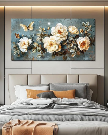 PHAOHUAXM Large Canvas Wall Decor Living Room For Wall Art For Bedroom Office Home Decor Abstract White Flower Wall Painting Printing Pictures Artwork Modern Restaurant Decoration Aesthetic 30"x60"