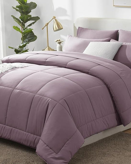 CozyLux Queen Size Comforter Set Dusty Purple - 7 Pieces Bed in a Bag Dusty PurpleComforter Queen Size, Bedding Set with All Season Quilted Comforter, Flat Sheet, Fitted Sheet, Pillowcases