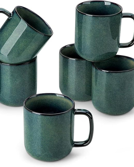 vancasso STARRY Coffee Mugs Set, 16 oz Ceramic Coffee Cups for Americano Hot Tea Iced Coffee Cold Brew Cocoa Milk Stoneware Mugs Set of 6, Dishwasher & Microwave Safe, Green
