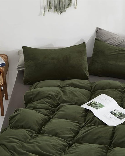 Luxlovery Army Green Velvet Comforter Set California King Dark Green Flannel Bedding Set Solid Bedding Set Thick Soft Breathable Blanket Quilts Winter Comforter Set