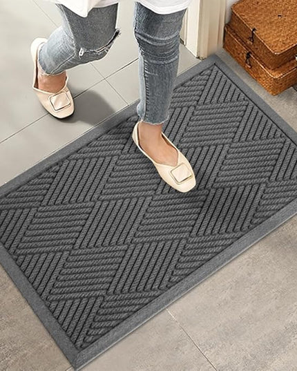 Sturdy Front Door Mat, Absorbent Muddy Dirt Resist Welcome Door Mats Outdoor Indoor, Stain and Fade Resistant, Non-Slip Rubber Backing Low Profile Doormat for Entryway, 30×17, Charcoal
