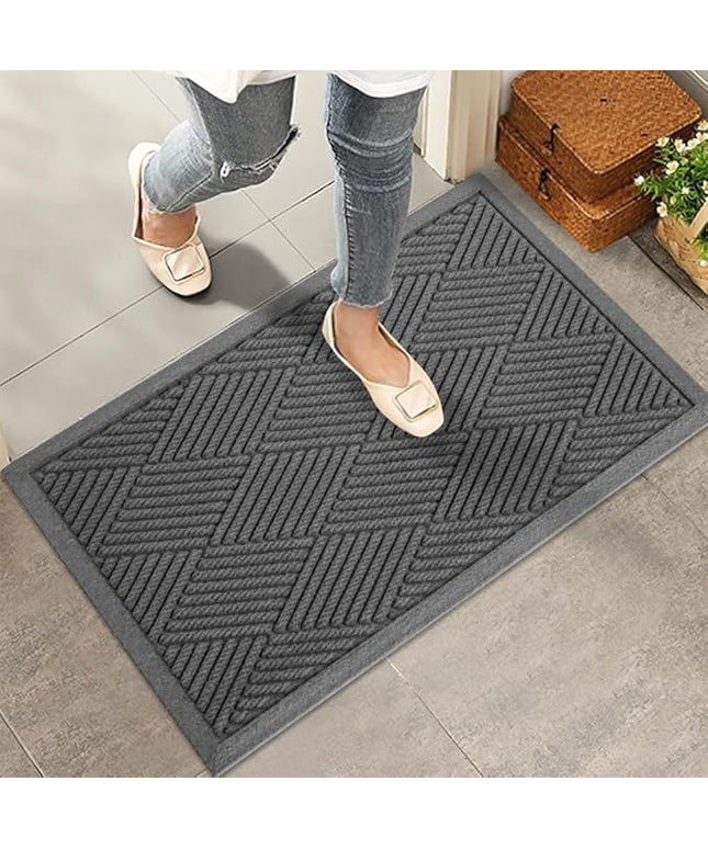 Sturdy Front Door Mat, Absorbent Muddy Dirt Resist Welcome Door Mats Outdoor Indoor, Stain and Fade Resistant, Non-Slip Rubber Backing Low Profile Doormat for Entryway, 30×17, Charcoal