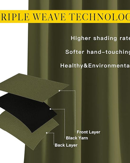 NICETOWN Room Darkening Curtains for Windows 90 inch Length - Grommet Energy Saving Thermal Drapes Sound Reducing Heat Blocking Window Treatments for Living Room (Olive, 2 Panels, W52 x L90)