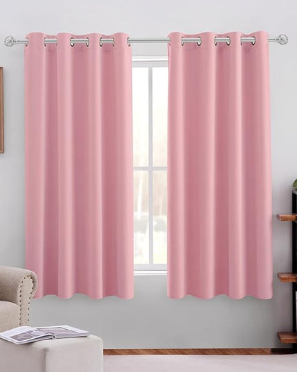 HOMEIDEAS Baby Pink Blackout Curtains for Kids, 52 X 63 Inch Length 2 Panels Set, Room Darkening Curtains for Girl's Room, Soundproof Thermal Grommet Window Curtains for Living Room