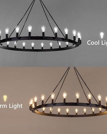 TOCHIC 60 Inch Large Black Chandelier, Modern Farmhouse Wagon Wheel Chandeliers 22-Light Industrial Round Chandelier Light Fixture for High Ceiling Dining Living Room Bedroom, Hallway, Entryway, Foyer