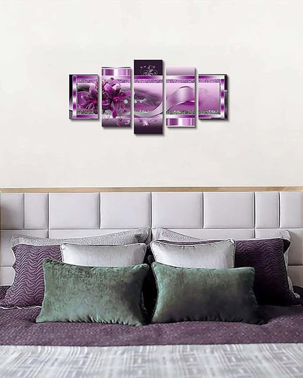 LUDUHU Abstract Orchid Flowers Canvas Print - Abstract Wall Art, Purple Floral Painting Decor for Home Decoration Artwork Picture, bedroom wall decor (C,Oversize 40x20inch)