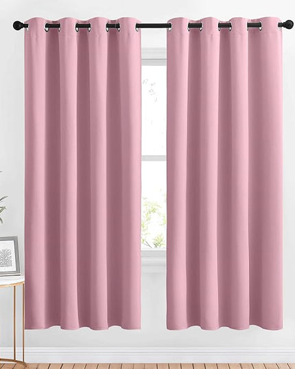 NICETOWN Crystal Pink Blackout Curtains & Drapes for Bedroom - Room Darkening Energy Saving Thermal Insulated Grommet Voice Reducing Window Treatments for Living Room (1 Pair, W46 x L72)