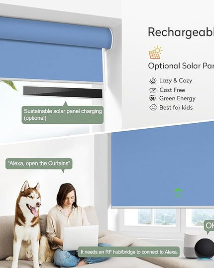ZSHINE Motorized Blackout Window Blinds Customize Width (23-95 Inches) Remote Control Wireless and Rechargeable Roller Shades Blinds for Windows, Home, Office, Hotel, Club, Restaurant (82010w)