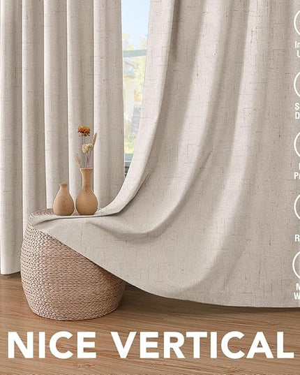 H.VERSAILTEX Linen Blackout Curtains 45 Inches Long 100% Blackout Thermal Insulated Textured Linen Look Curtain Draperies Anti-Rust Grommet, Energy Saving with White Liner, 2 Panels, Natural