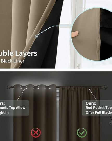 BGment 100% Blackout Curtains for Bedroom 72 Inch Length 2 Panels, Thermal Insulated Room Darkening Curtains Rod Pocket Soundproof Bedroom Living Room Window Curtains, Sand, Each 42 Inch Wide