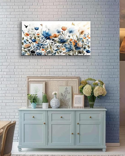 KZKU Watercolors Floral Canvas Wall Art Prints for Home Decor Living Room Dining Room Bedroom Office Wall Decor Multicolored Flowers Canvas Artwork Size：20x40inch