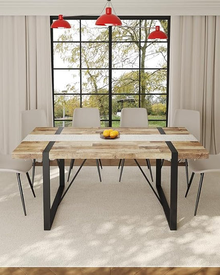 FURNITO 7 Piece Dining Table Set for 6, 71" Wood Kitchen Table Set with 6 PU Leather Chairs, Modern Rectangular Dining Room Table and Chairs Set for Home, Kitchen, or Living Room