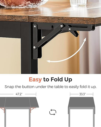 VASAGLE Folding Dining Table, Kitchen Table, Drop Leaf Extendable Table for Small Spaces, Seats 2-4 People, Industrial, Rustic Brown and Black UKDT077B01