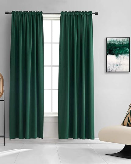 DONREN Hunter Green Blackout Thermal Insulating Window Curtains for Bedroom - 90 Inch Length Room Darkening Curtain Panels for Living Room with Rod Pocket,2 Panels
