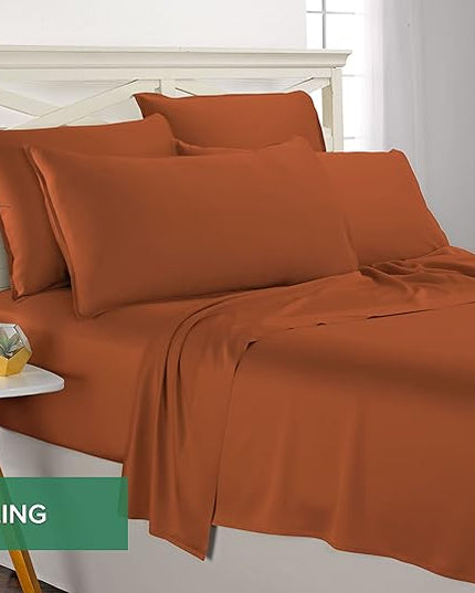 Pure Bamboo Twin Sheets, Genuine 100% Organic Viscose Derived from Bamboo Bed Sheet Set, Luxuriously Soft & Cooling, Double Stitching, 2 Year Quality Promise (Twin, Terracotta)