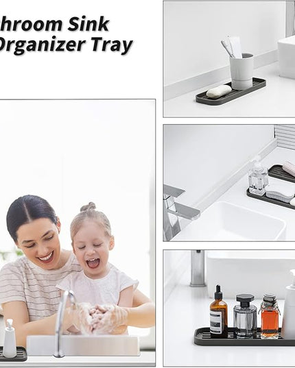 Silicone Kitchen Sink Organizer Tray for Multiple Usage,Eco-Friendly Sponges Holder for Kitchen Bathroom Counter or Sink,Dish Soap Dispenser,Scrubber,Bottle,Cup (Coffee, 12"×4")